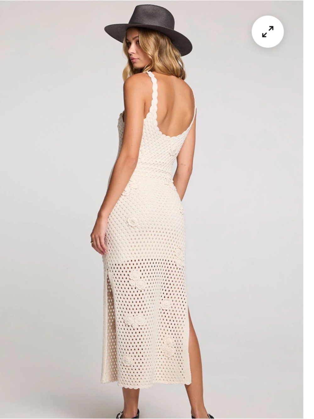 Saltwater Luxe Los Angeles Newland Midi Dress Crochet Knit Flowers Cream NWOT - Picture 2 of 8